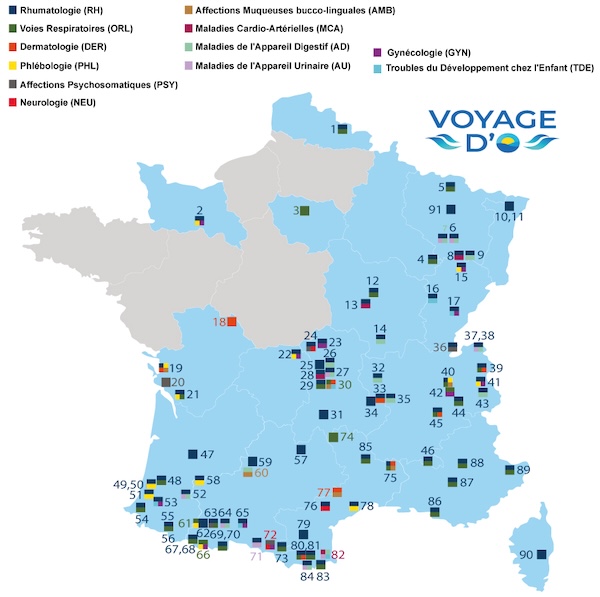 Liste et carte des stations thermales en France par orientation